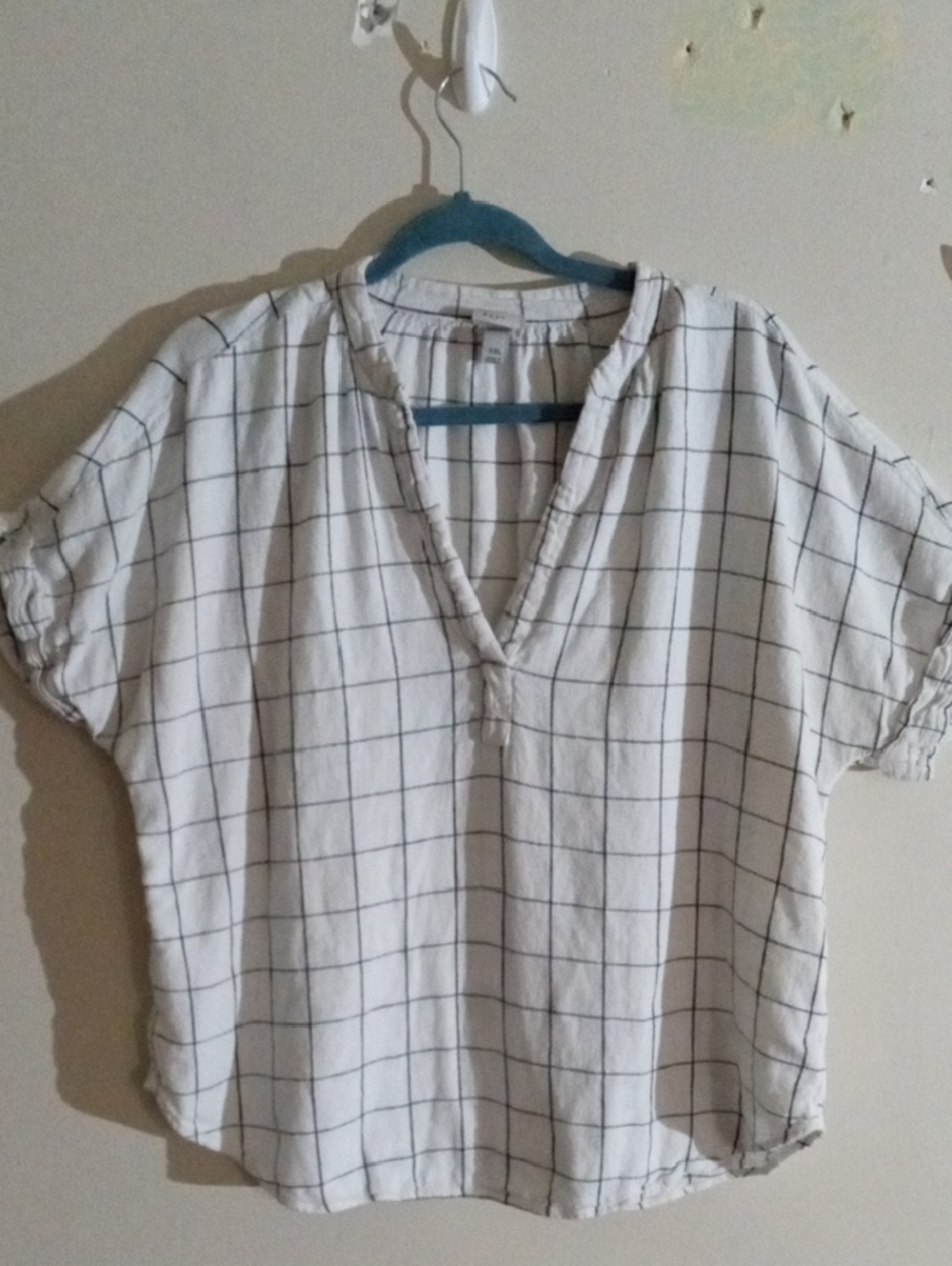 A New Day Linen-Rayon Blend Windowpane Grid Blouse